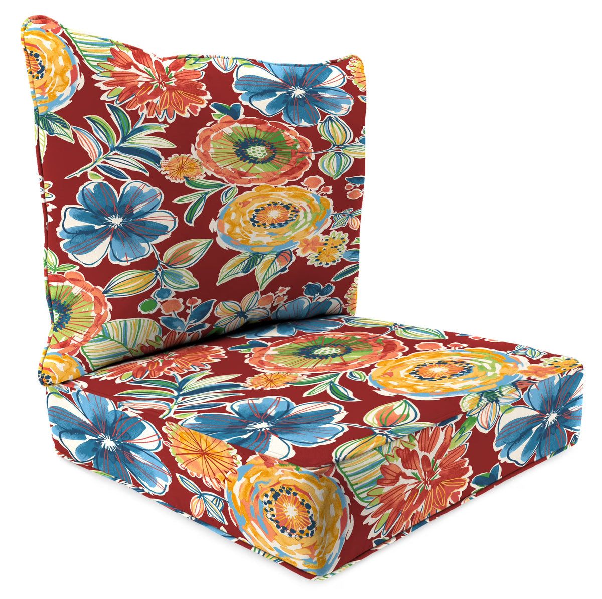 Colsen Berry Red Floral Rectangular Outdoor Deep Seating Chair Seat and Back Cushion with Welt R610
