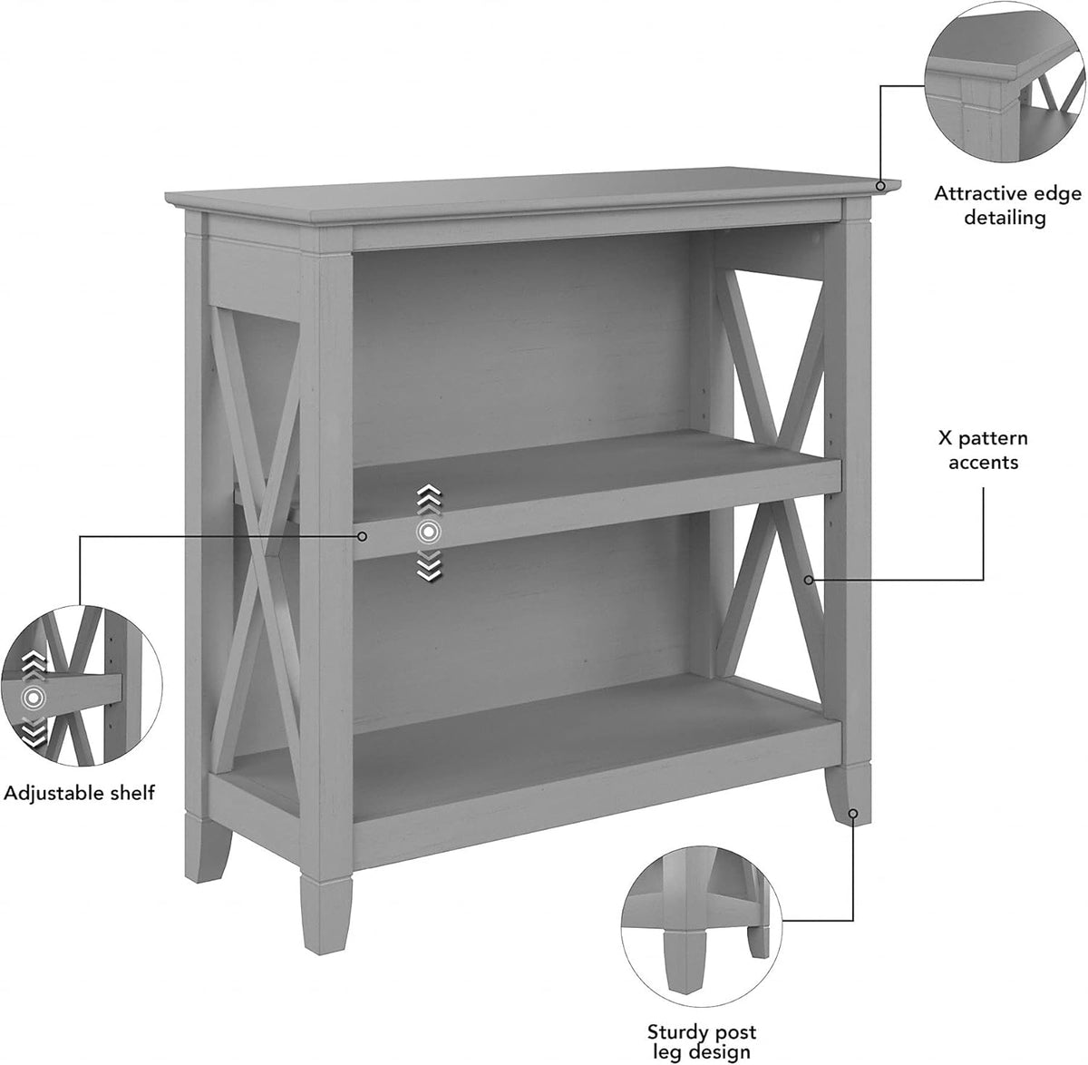 2 Shelf Bookcase in Cape Cod Gray Z681
