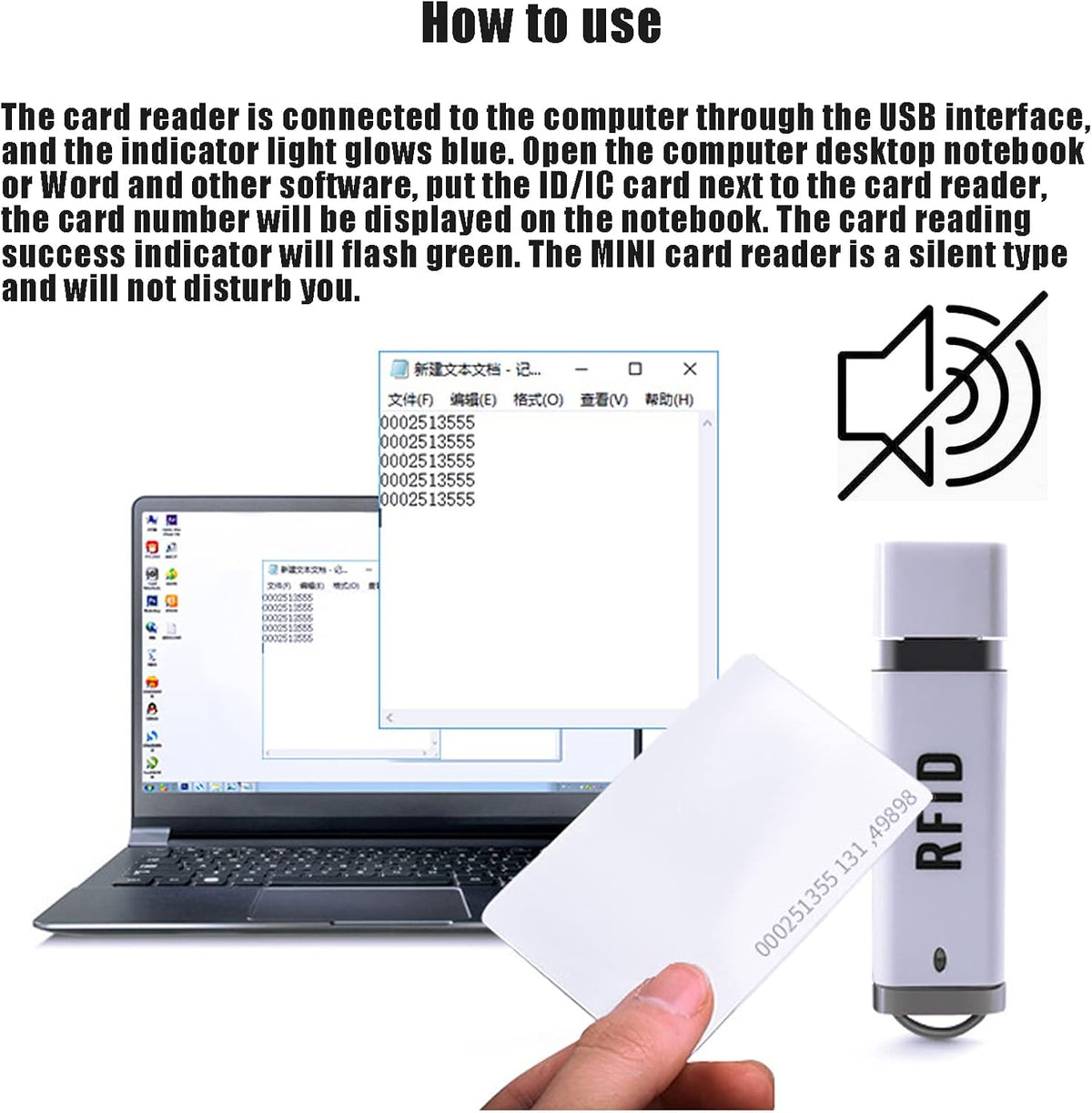 Dual-frequency RFID Card Reader Keyboard Emulation LED Board + 5pcs Card D530896