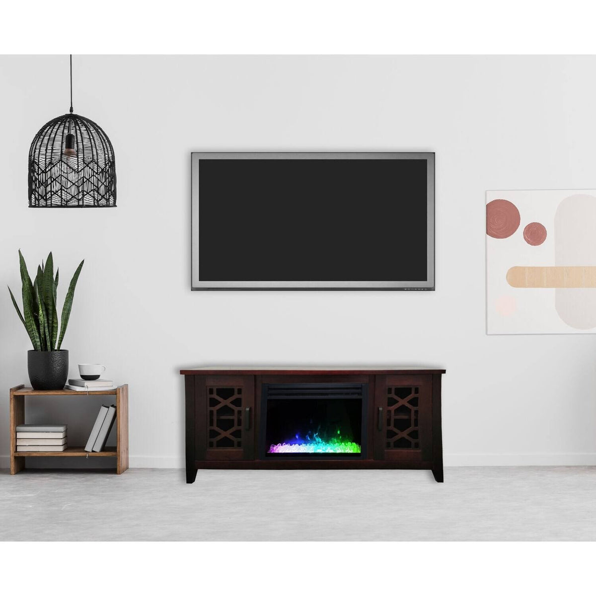 Mahogany Electric Fireplace with Multi-Color Crystal Insert R9978