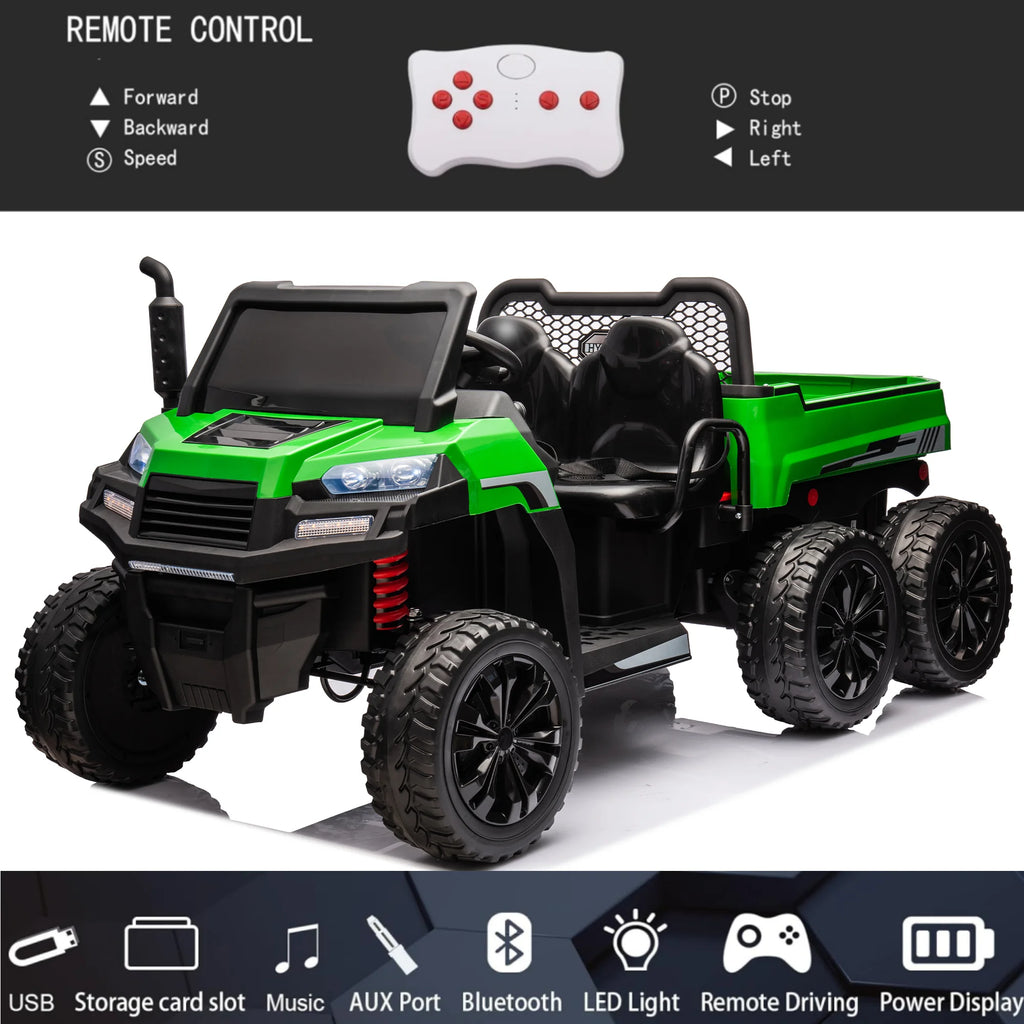 24V 2 Seater 6 Wheels XXL Ride On Car with EVA Tires, Bluetooth, Remote Control, Dump Bed, 5-Point Safety Harness (Green) G152610