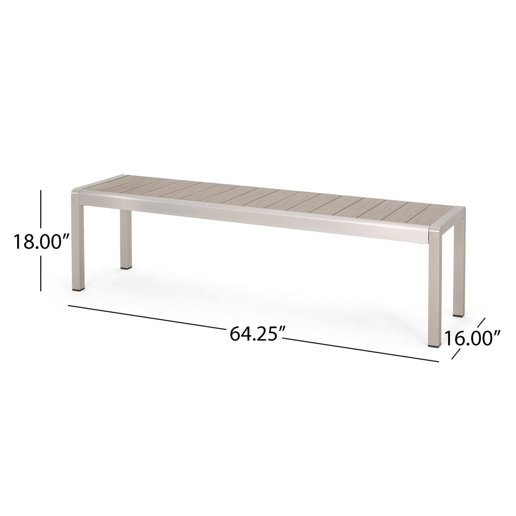 Gray Aluminum Dining Bench with Faux Wood Seat M230973