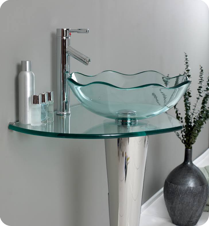 Glass Stainless Steel Bathroom Vanity with Vessel Sink P713