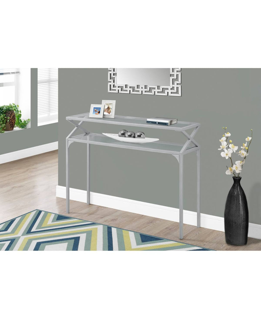 Silver Metal Hall Console Table Z379