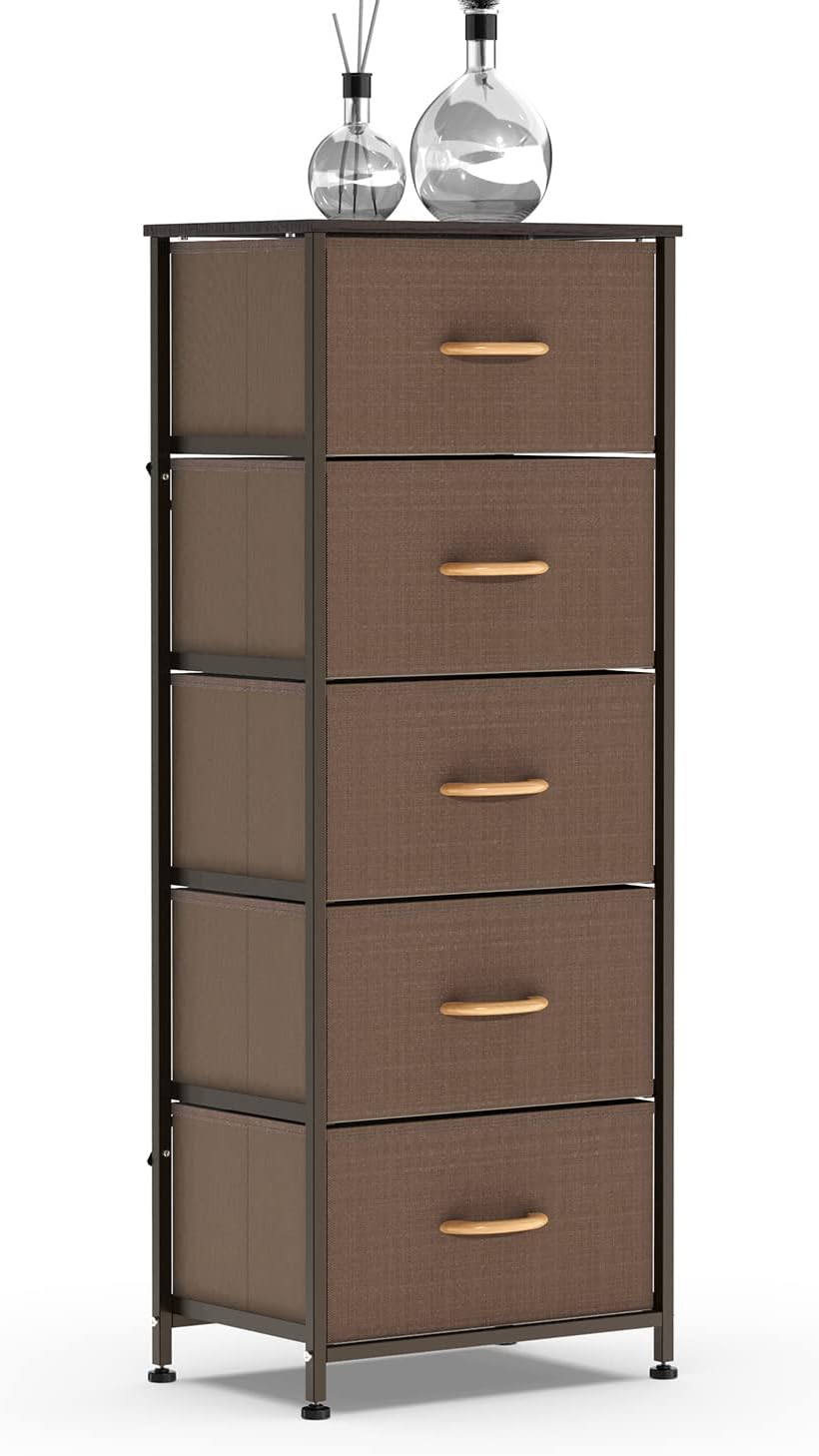 5 Drawer Fabric Dresser Tower, Dark Gray R68785