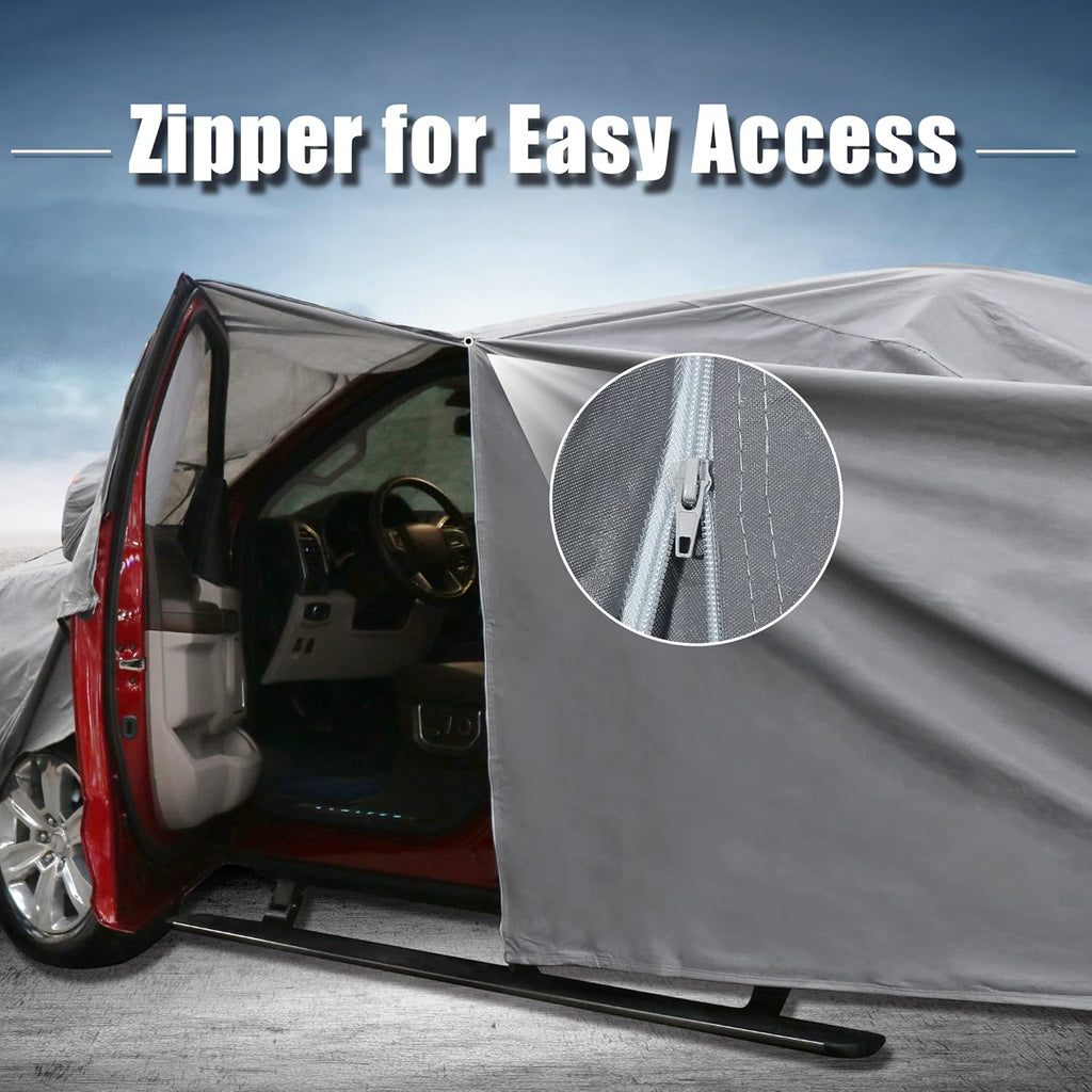 Gray PEVA Pickup Truck Car Cover with Driver Door Zipper E910313