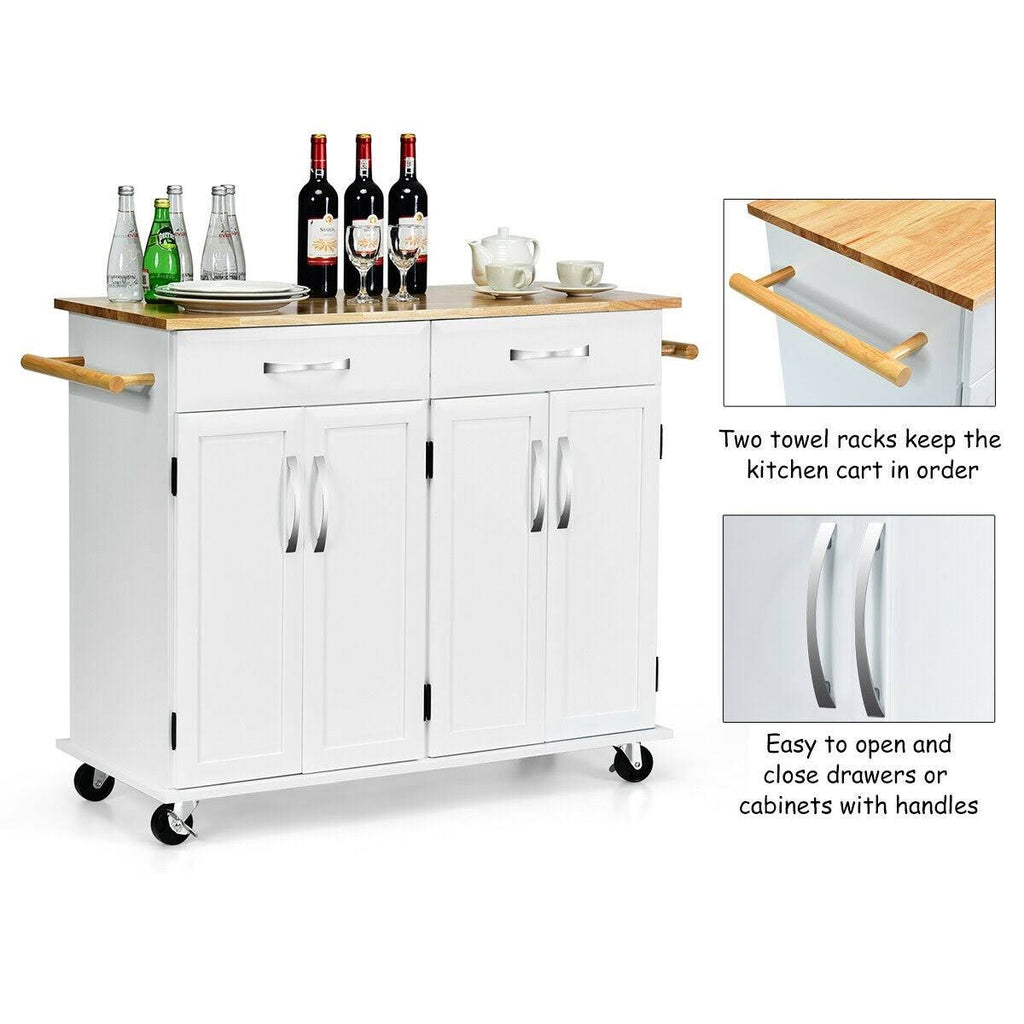 White Wood Top Rolling Kitchen Utility Cart F529