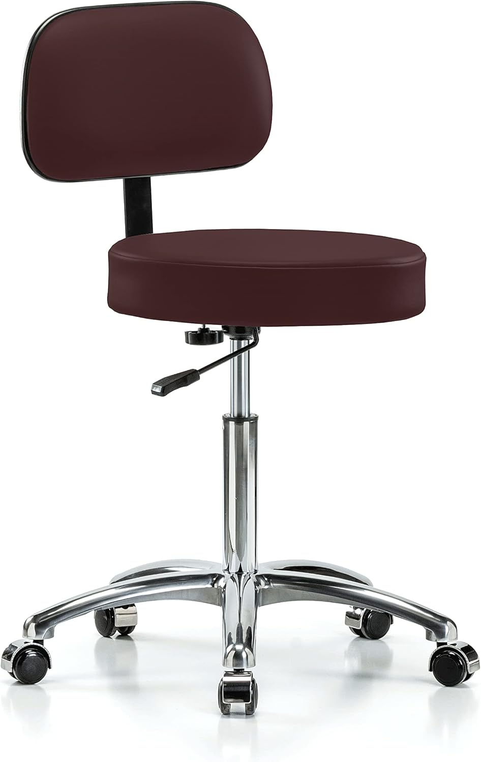 Chrome Rolling Height Adjustable Exam Stool with Back and Footring (Cinder Fabric) A24687