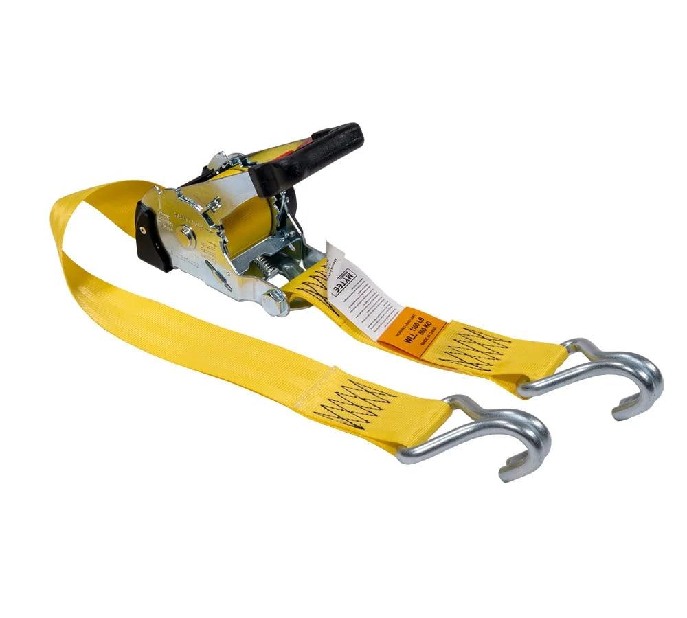 8 Pack 2" x 10' Retractable Ratchet Straps with Double J-Hook, 3,300 lbs Breaking Strength, Yellow U96539