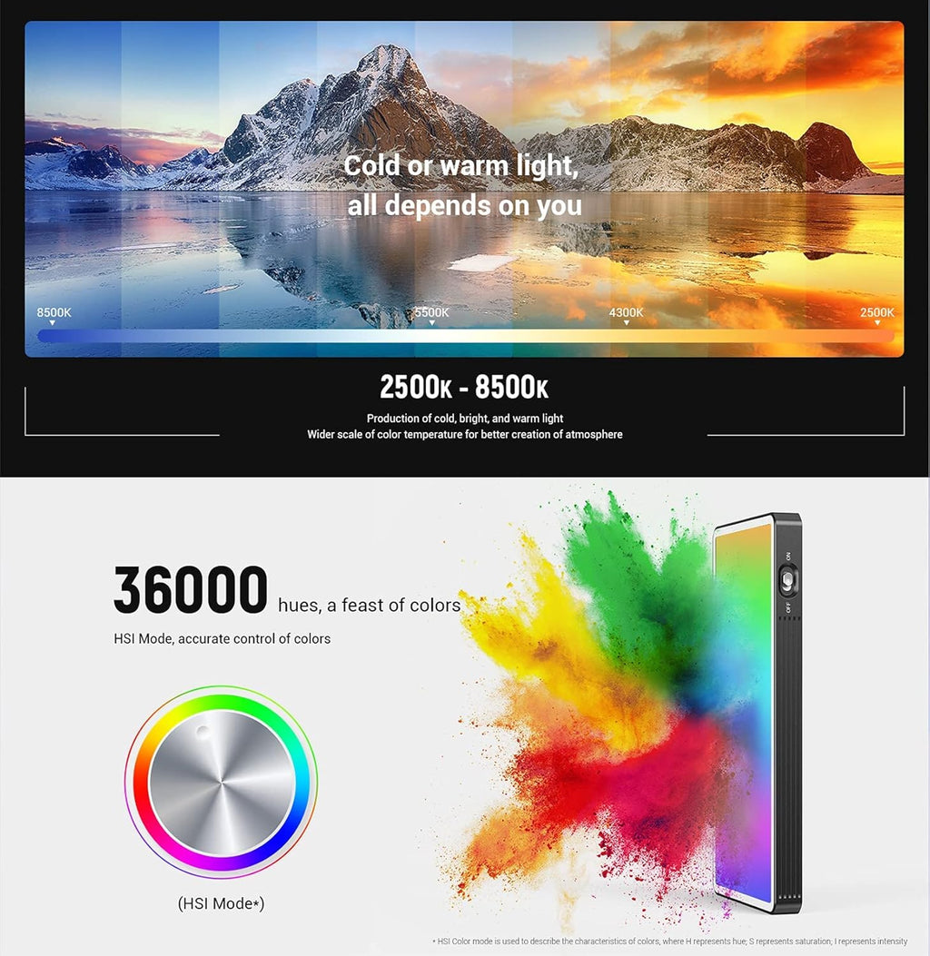 RGBWW Video Light with 3800mAh Battery, CRI 95+, Aluminum Body F8077