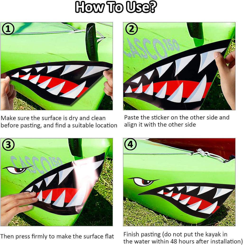 4 Pieces Shark Teeth Mouth Reflective Waterproof Kayak Stickers Decals Pack of 2 Z7245