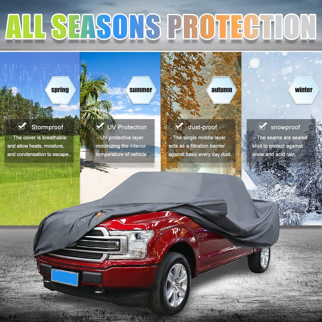 Gray PEVA Pickup Truck Car Cover with Driver Door Zipper E910313