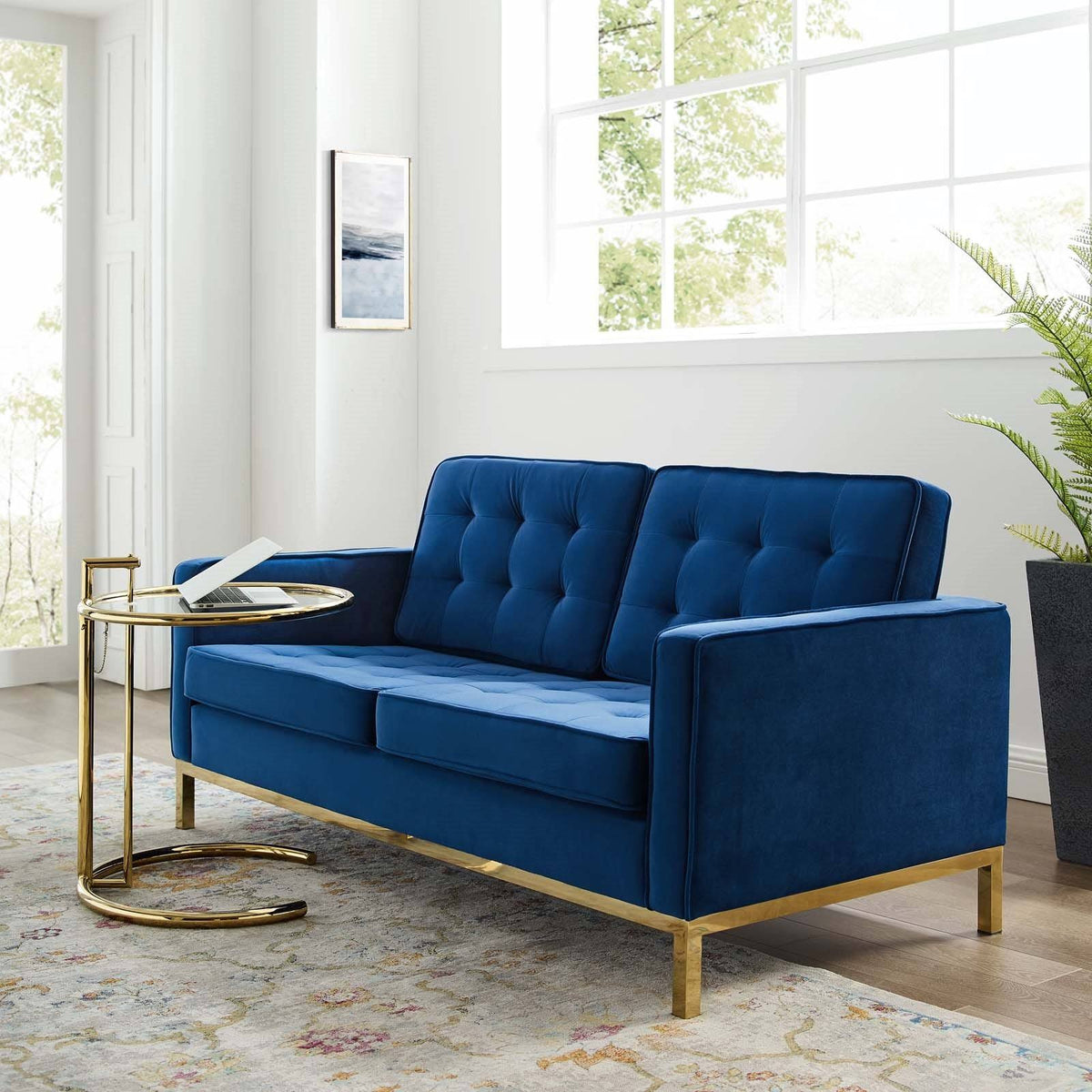 Gold Gray Velvet Loveseat I428