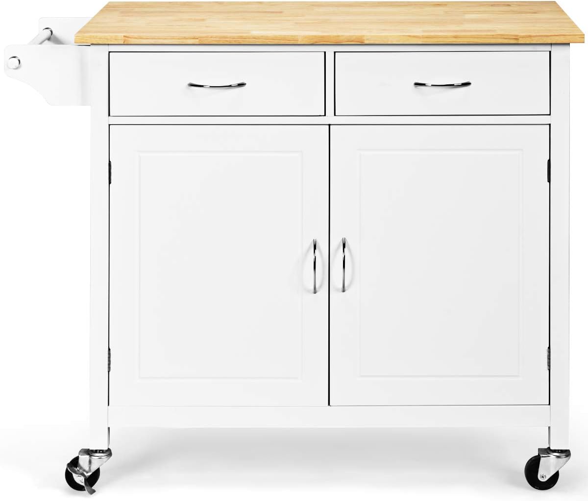 Antique White Rolling Kitchen Cart with Wood Top G53582