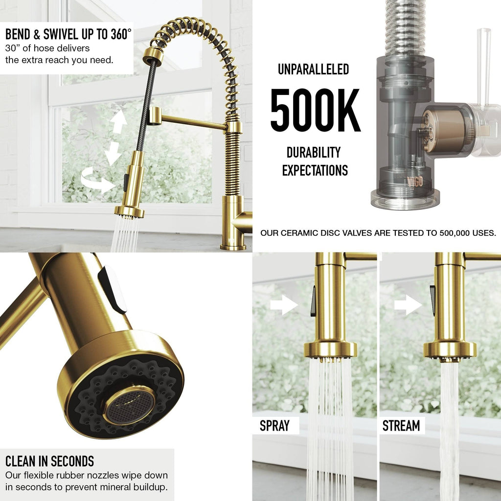 Matte Gold Pull-Down Kitchen Faucet with Soap Dispenser C332387