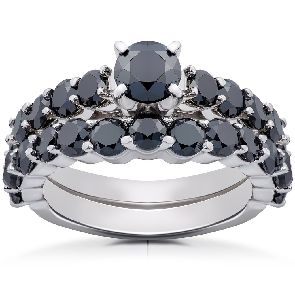 2 ct Black Diamond Engagement & Wedding Ring Set 14K White Gold C12946