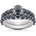2 ct Black Diamond Engagement & Wedding Ring Set 14K White Gold C12946