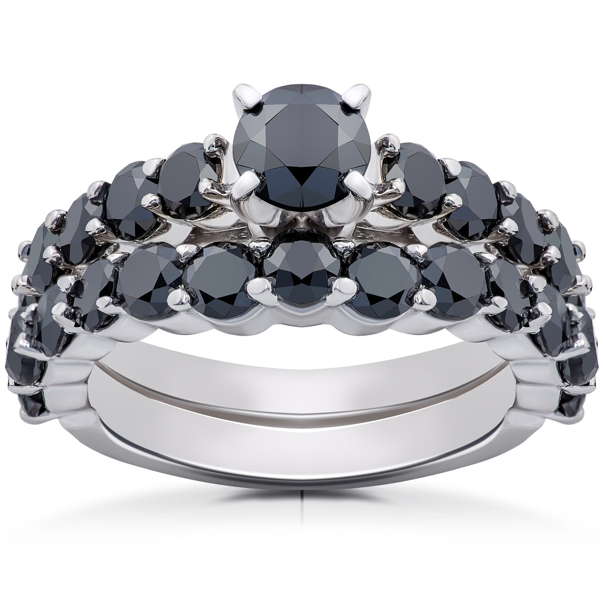 2 ct Black Diamond Engagement & Wedding Ring Set 14K White Gold C12946