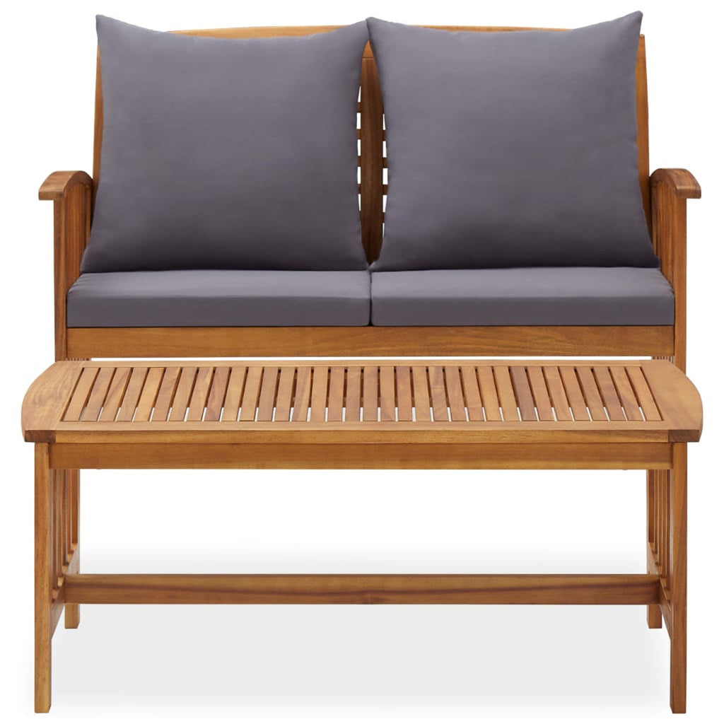 2 Piece Wooden Outdoor Conversation Set with Gray Cushion and Side Table N63684