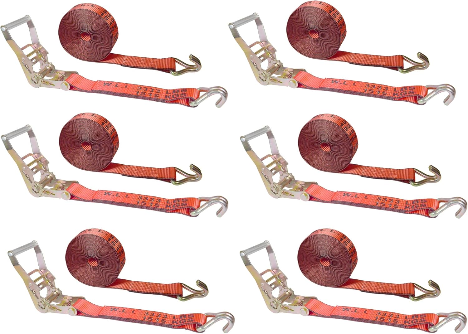 2” x 30’ Double Wire J Hook Ratchet Straps (Pink, 8 Pack) S2673