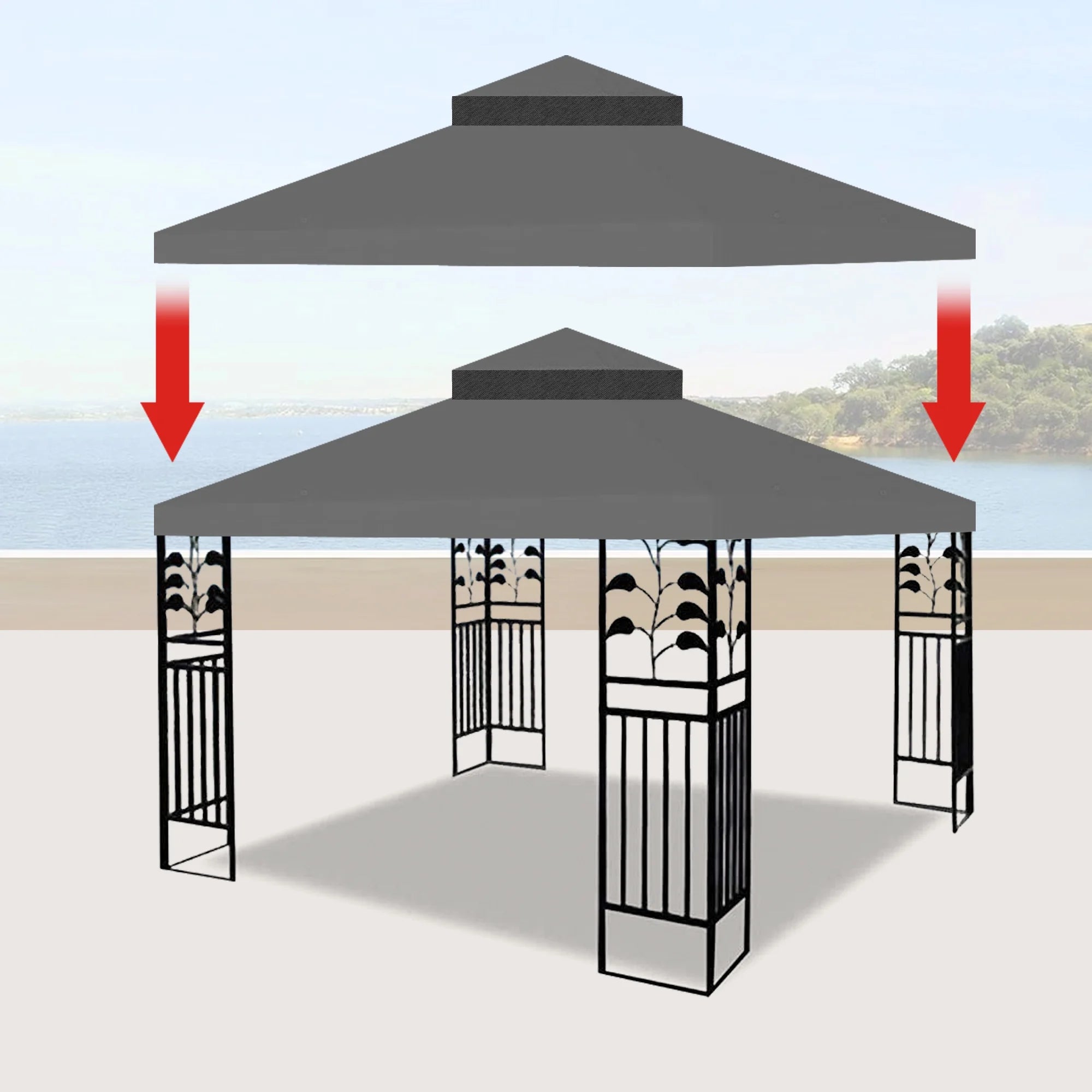 10x10 Ft Double Tiered Gazebo Replacement Canopy U888163