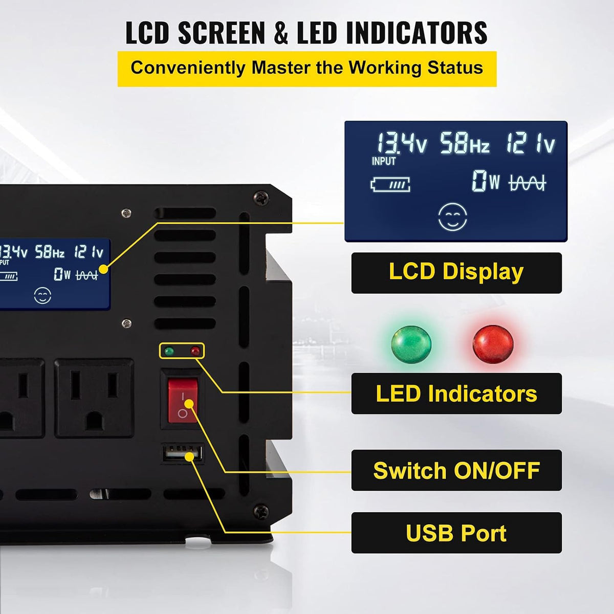 2500W Modified Sine Wave Power Inverter with LCD Display M620