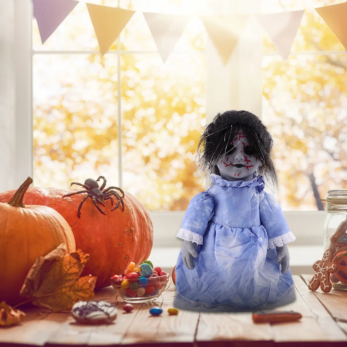 Halloween Scary Dolls, 1 PC Voice-activated Induction Glowing Walking Doll S95236