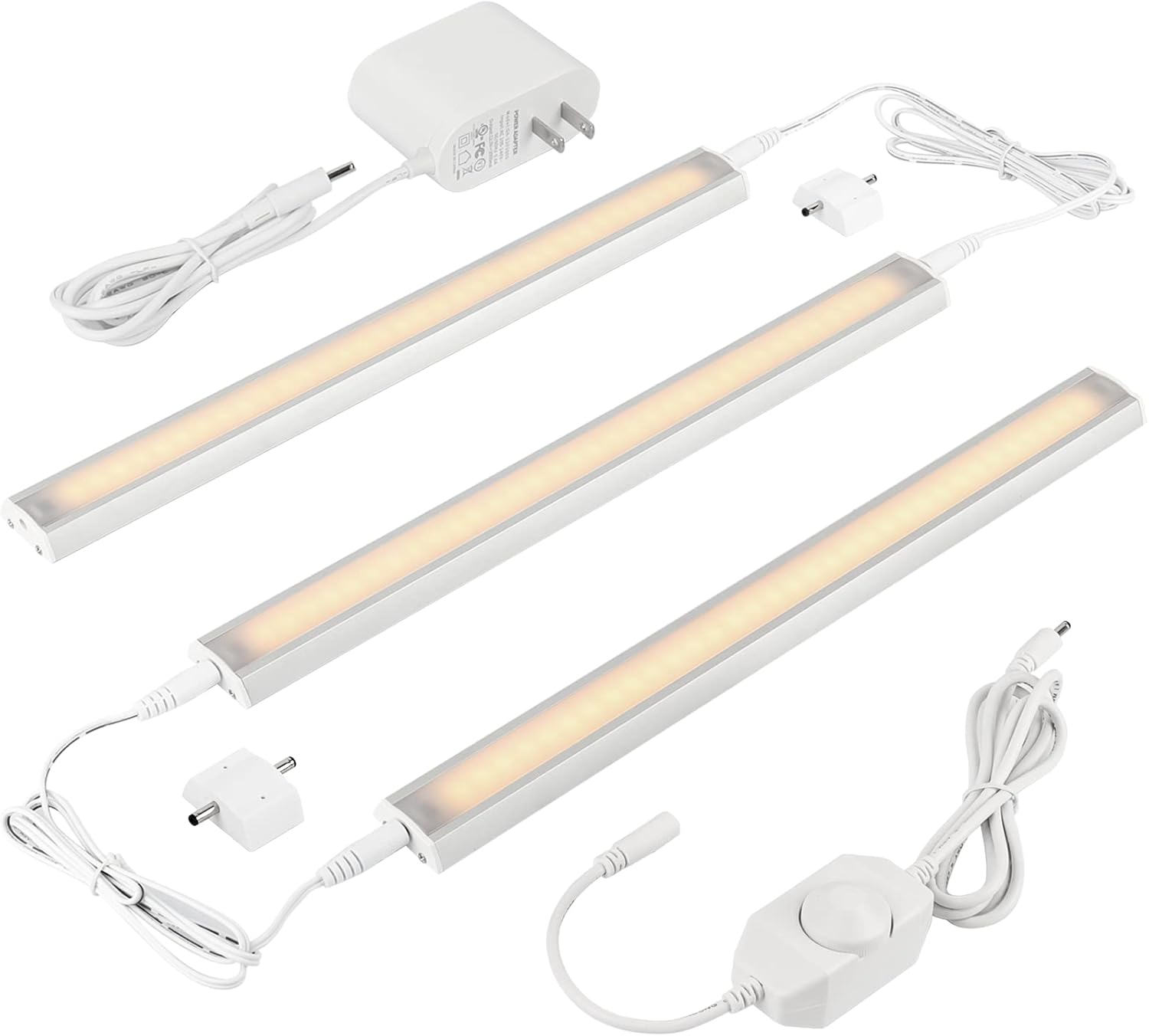 Dimmable LED Under Cabinet Light Bar, Daylight White 4000K, 3 Pcs 12 Inch, Plug in, Pack of 2 Z23879