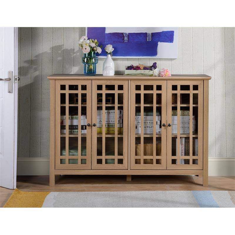 Light Oak Wood 4 Door Accent Cabinet W55543