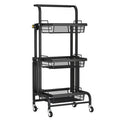 3-Tier Folding Rolling Cart Black M707