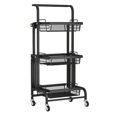 3-Tier Folding Rolling Cart Black M707