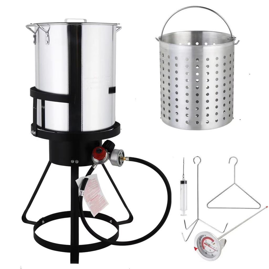 30 QT Aluminum Turkey Deep Fryer Pot with Burner Stand C21239