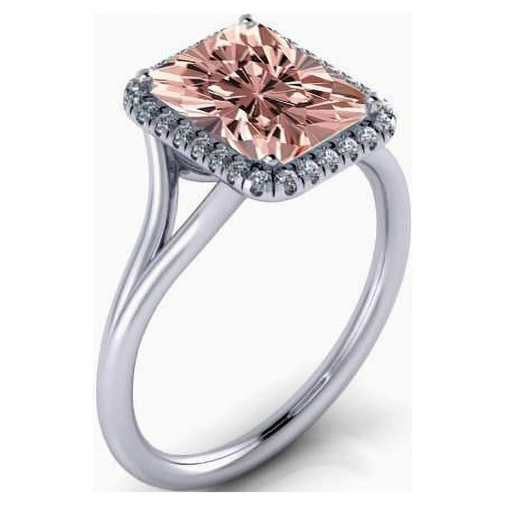 Emerald Cut Morganite Bridal Set with Diamond Moissanites X868