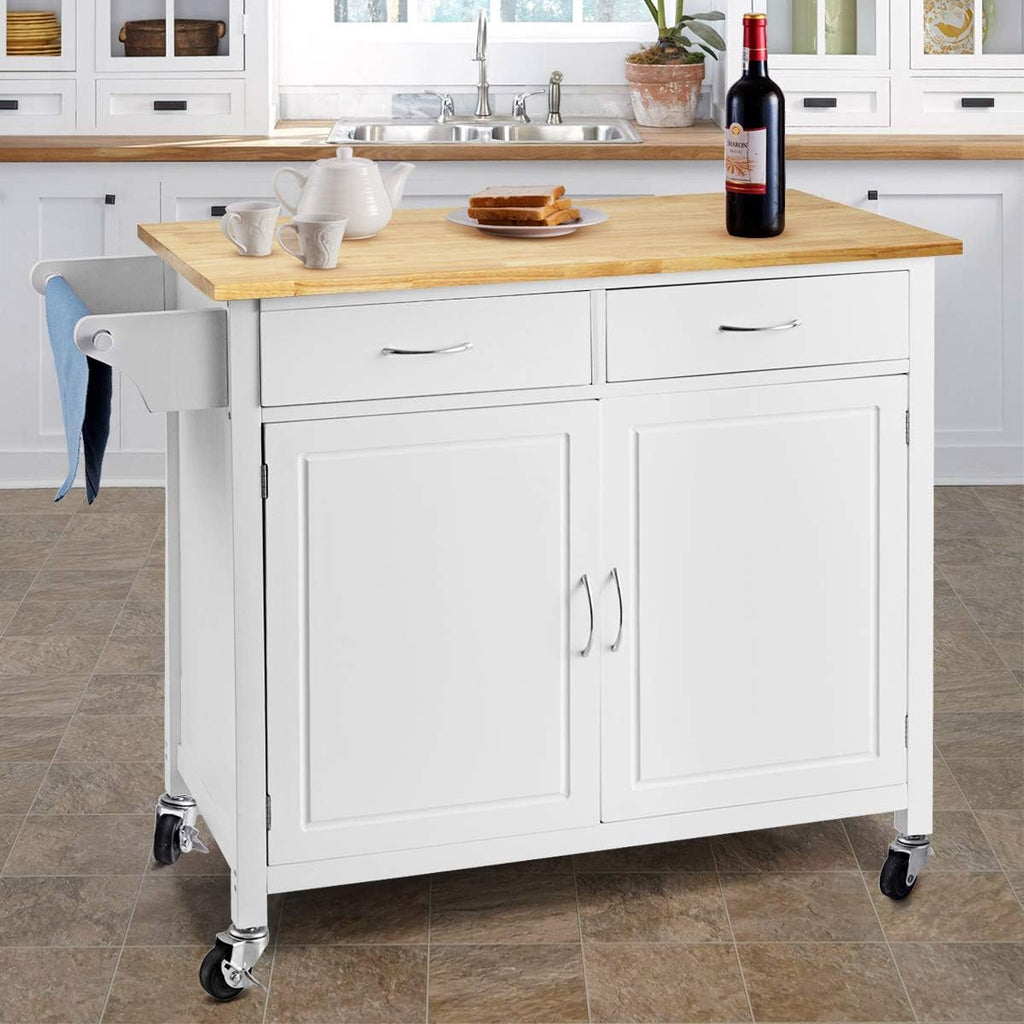 Antique White Rolling Kitchen Cart with Wood Top G53582