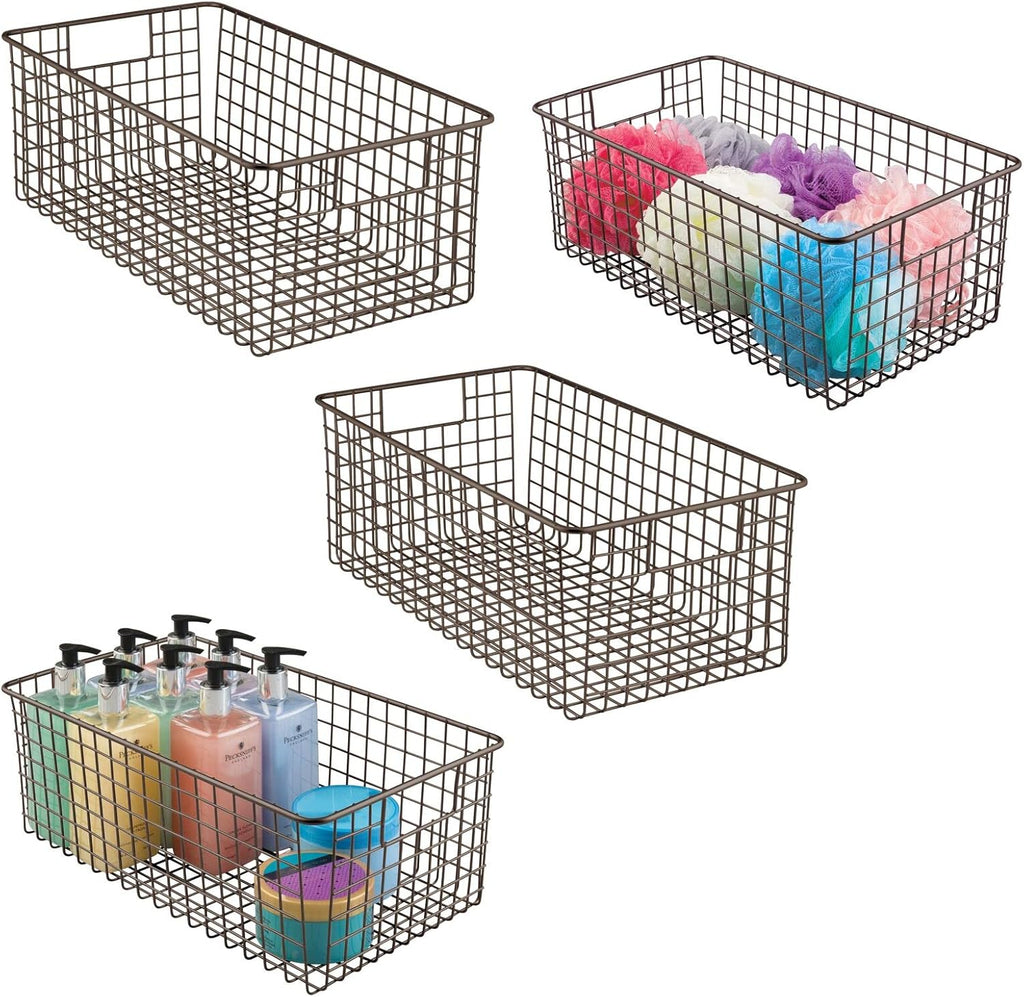 Farmhouse Metal Wire Bathroom Organizer Storage Bin Baskets - 4 Pack - Soft Brass M834