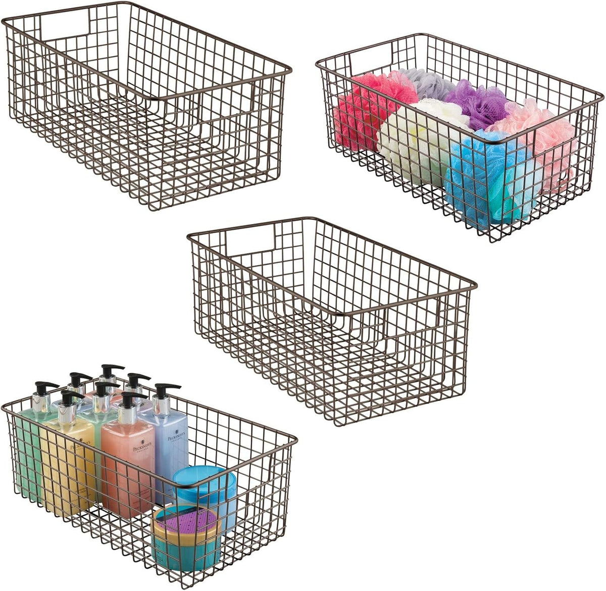 Farmhouse Metal Wire Bathroom Organizer Storage Bin Baskets - 4 Pack - Soft Brass M834