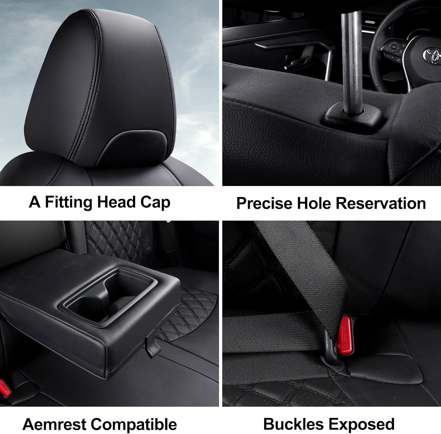 Pu Leather Car Seat Covers Full Set for Toyota RAV4 Hybrid 2019 2020 2021 2022 (Black) V6966