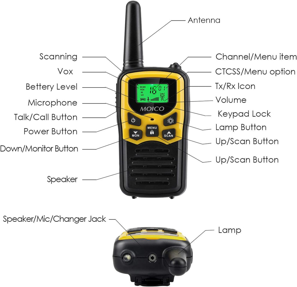 Yellow 4 Pack Walkie Talkies with 22 FRS Channels X402496