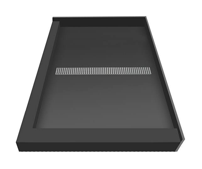 Black Double Threshold Shower Base with Center Trench Drain and Grate T954