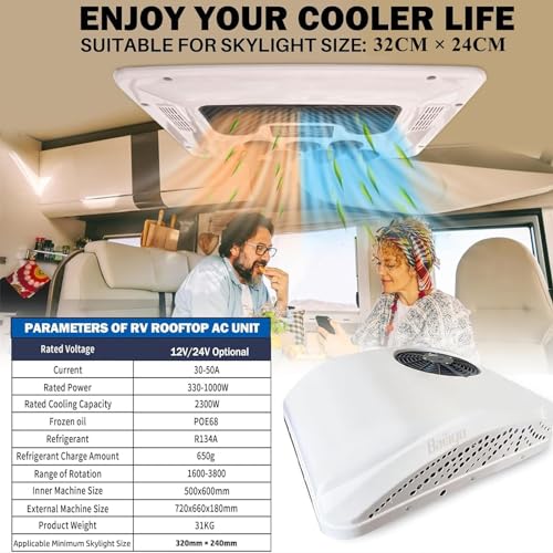 12V 8500BTU Quiet Rooftop RV Air Conditioner Heater Combo Y268