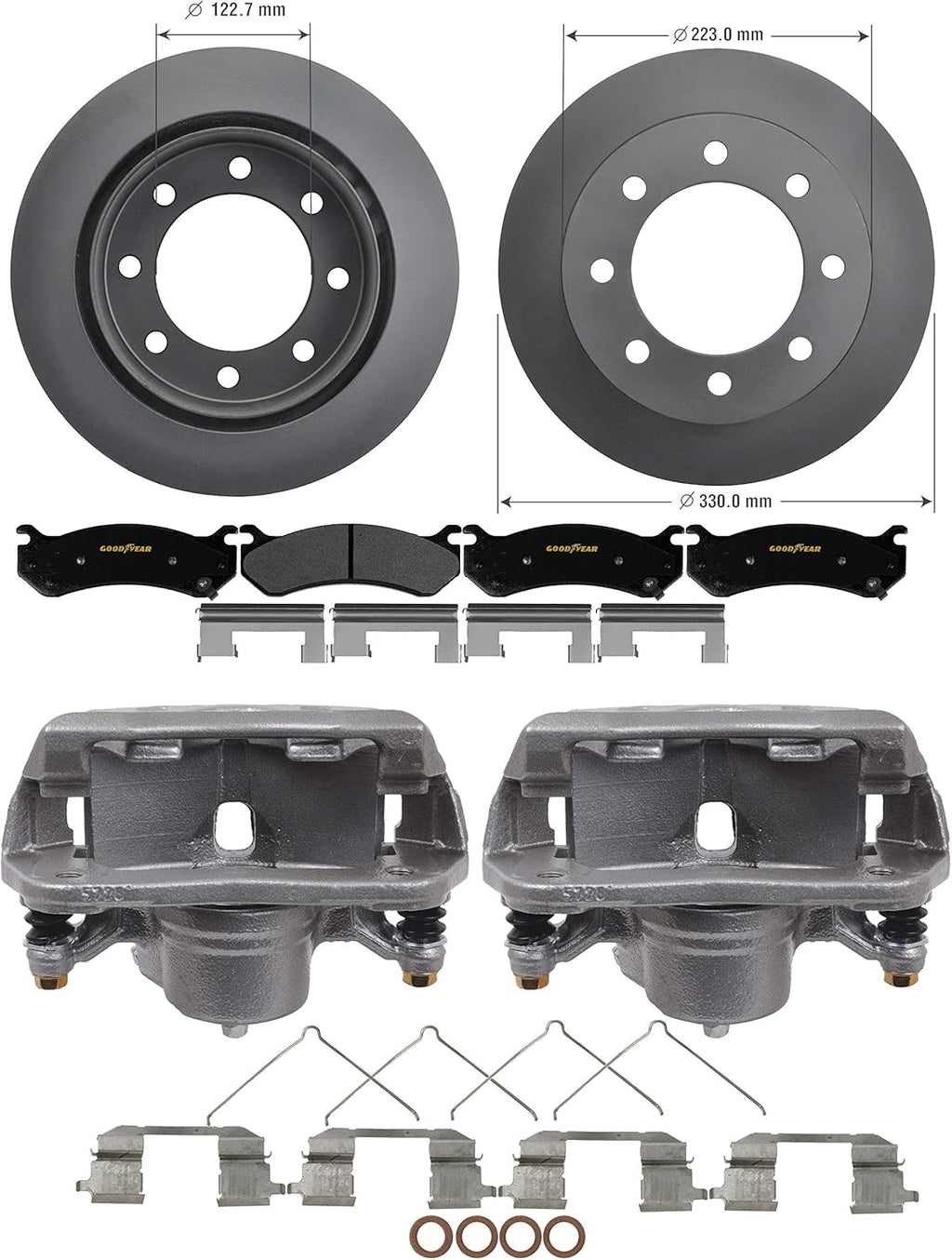 Front Brake Kit Calipers Rotors Ceramic Pads T32218
