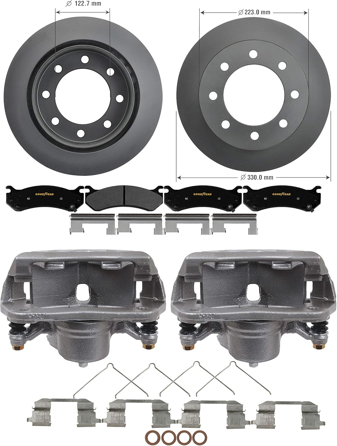 Front Brake Kit Calipers Rotors Ceramic Pads T32218
