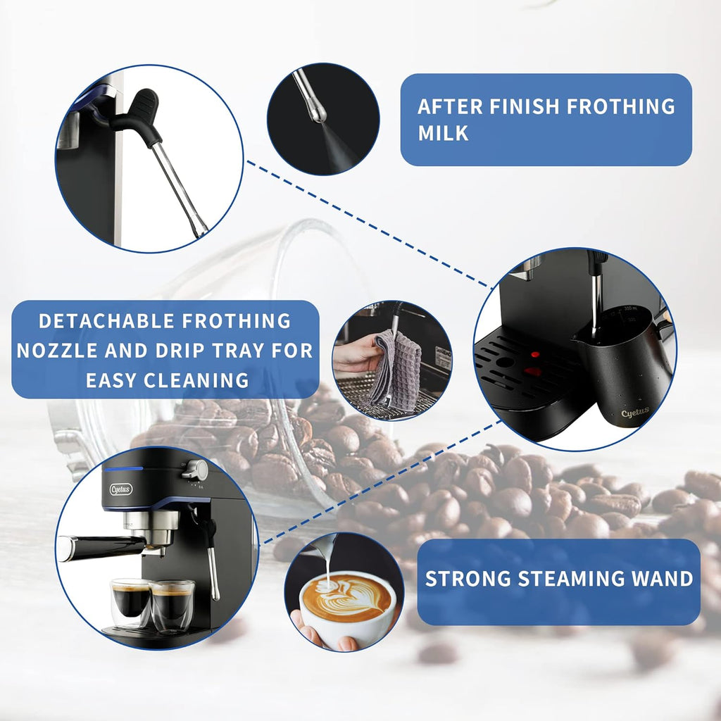 Black Espresso Machine with Milk Steam Frother Wand R87764