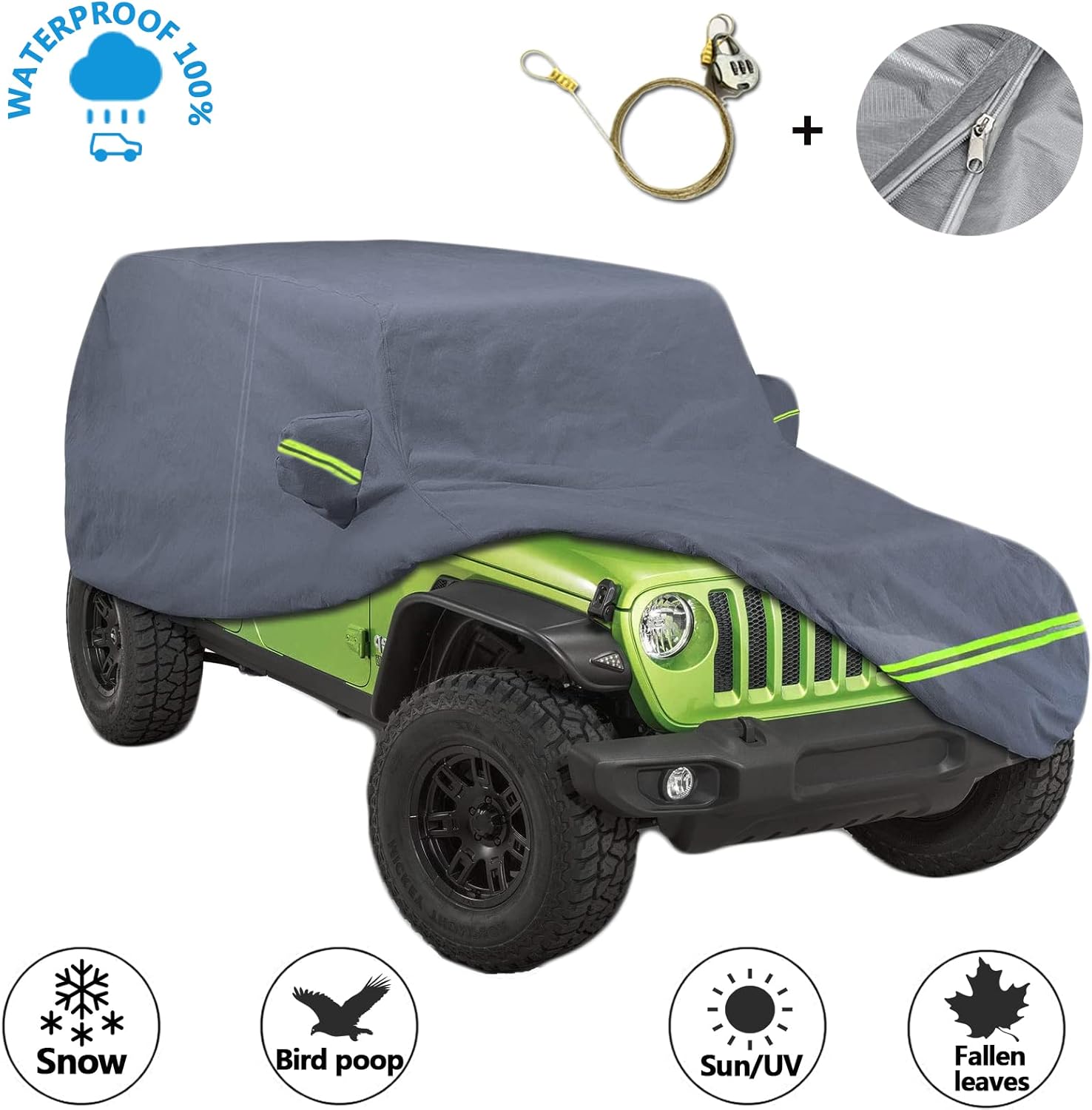 210D Oxford Waterproof Car Cover with Zipper Door, Reflective Strip, Windproof Straps Z628973