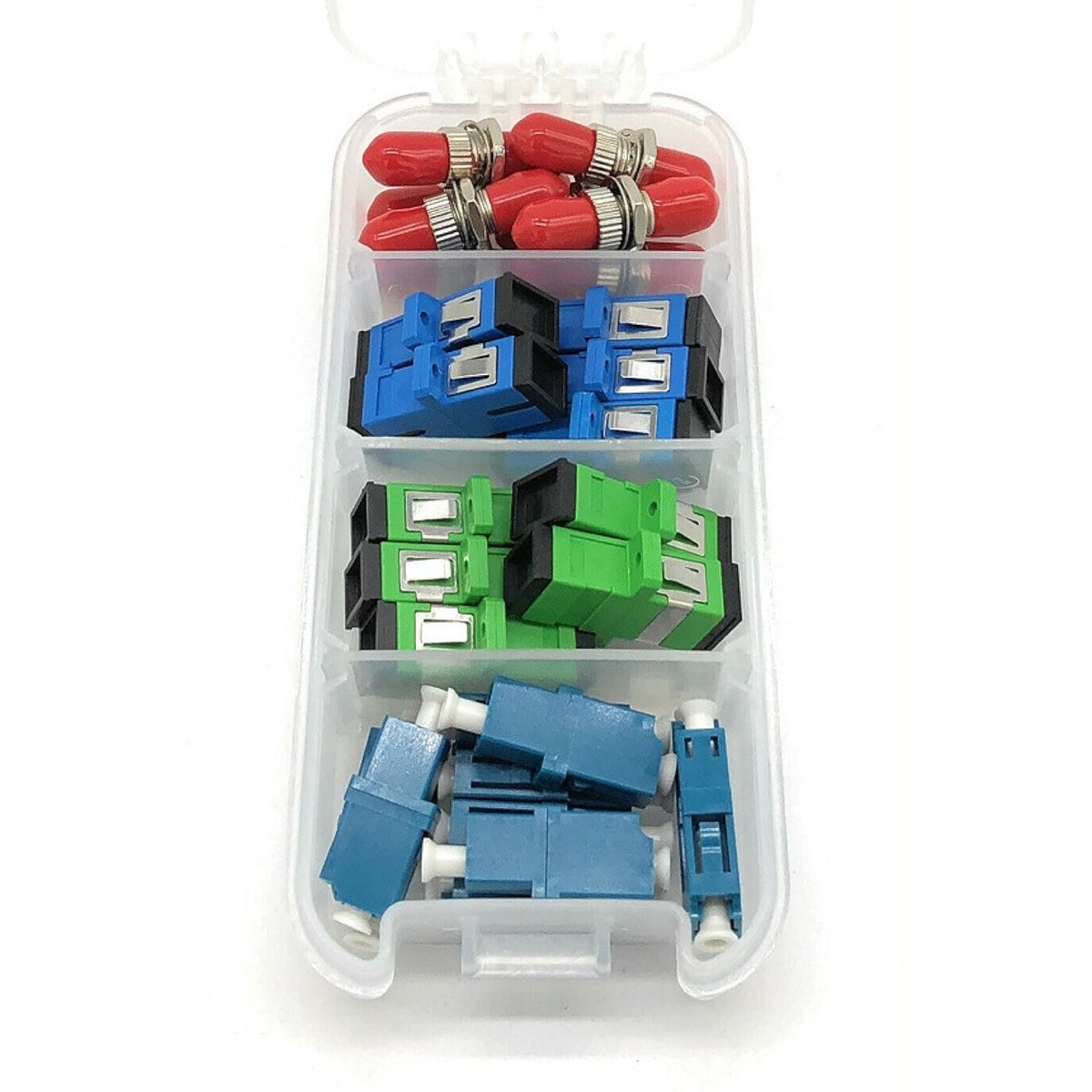 Fiber Optic Coupler Kit, 4 Styles with 26 Couplers for Single-Mode & Multi-Mode Patch Cords J8512