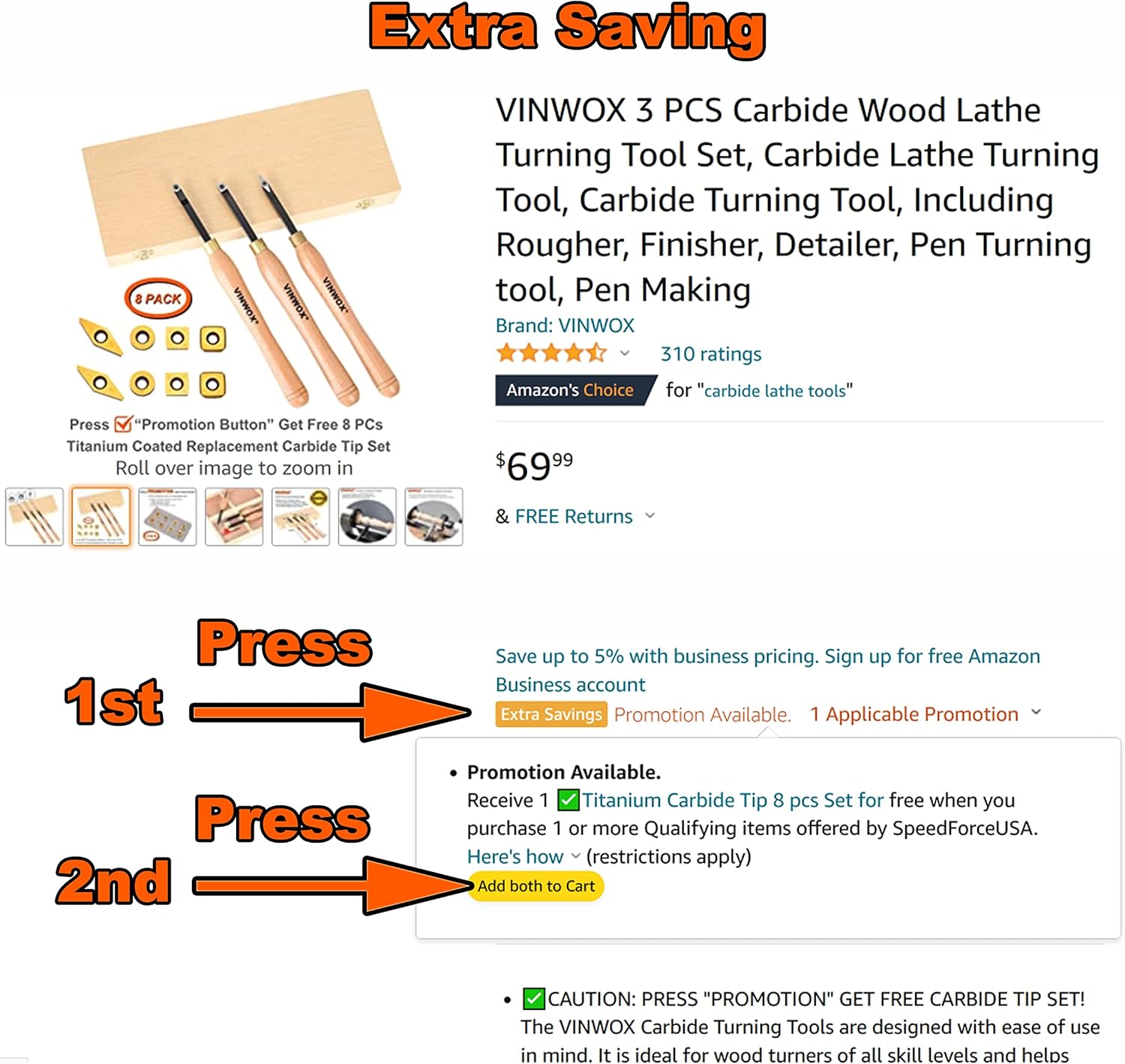 3 PCS Carbide Wood Lathe Turning Tool Set V86089