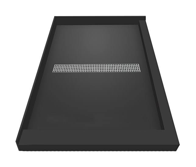 Black Double Threshold Shower Base with Center Trench Drain and Grate T954