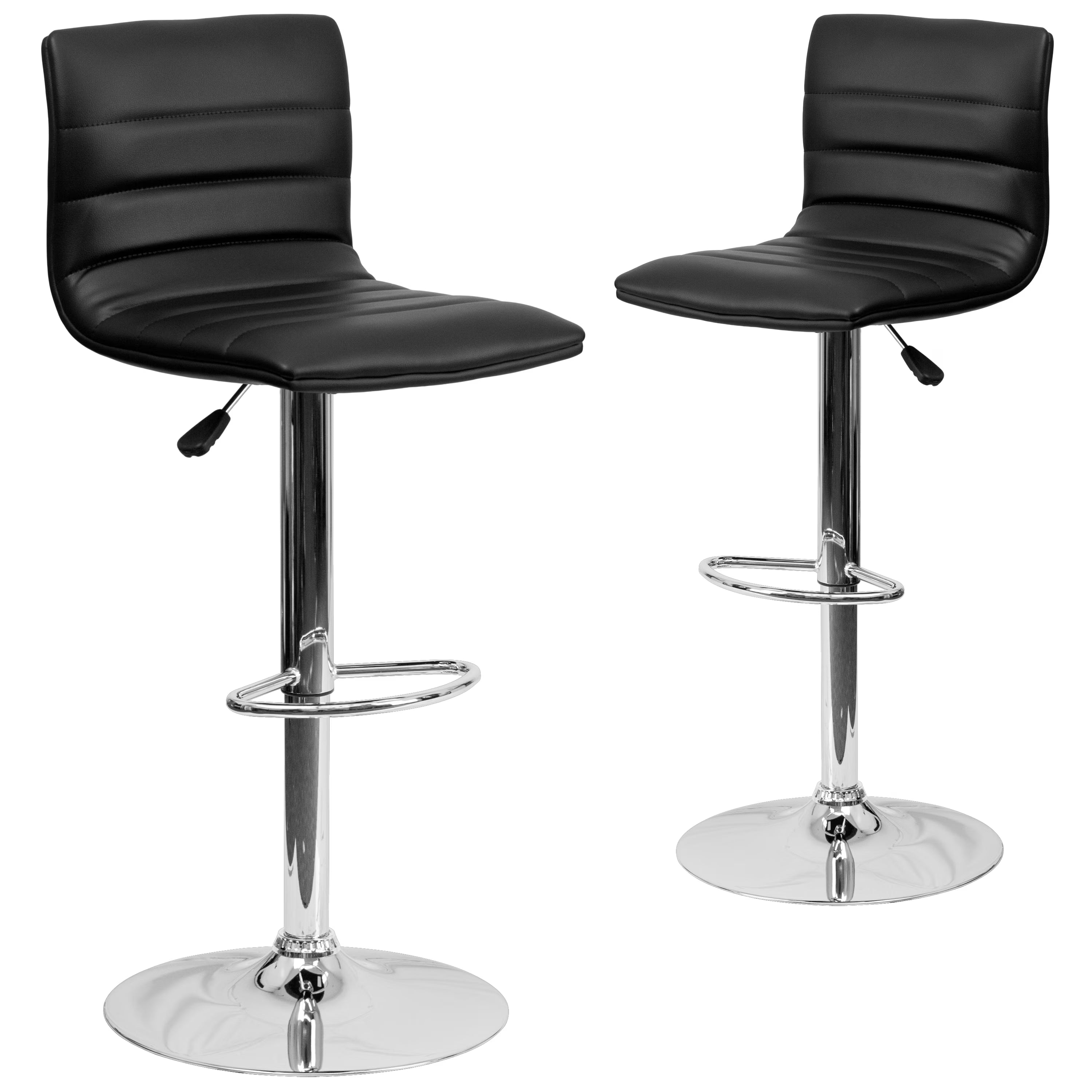 2 Pack Black Vinyl Adjustable Bar Stool with Back, Counter Height Swivel Stool J57289