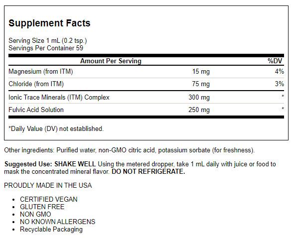 Liquid Ionic Fulvic Acid 250 mg 60 Servings D484