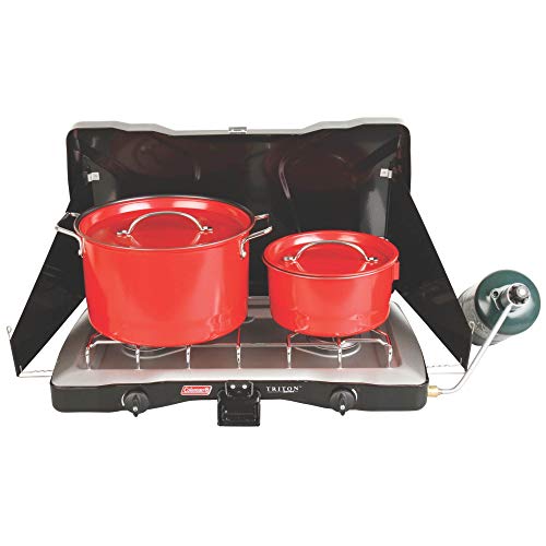 Coleman Triton 2-Burner Propane Stove, Portable Camping Cooktop with 2 Adjustable Burners & Wind Guards Z89416